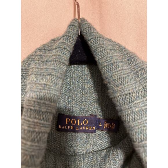 POLO Ralph Lauren Sweater Large Turtleneck Green Cableknit Wool Cashmere - Picture 4 of 7